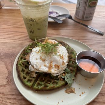 Memoire Ca Phe signature dishes Banh Mi, Pho, Egg Coffee (Cà Phê Trứng), Pandan Waffles